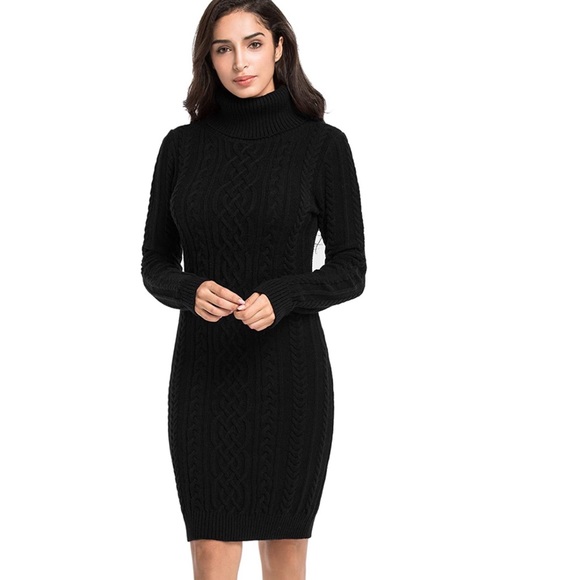 Cable Knit Slim Fit Turtleneck Sweater Dress - Picture 2 of 6